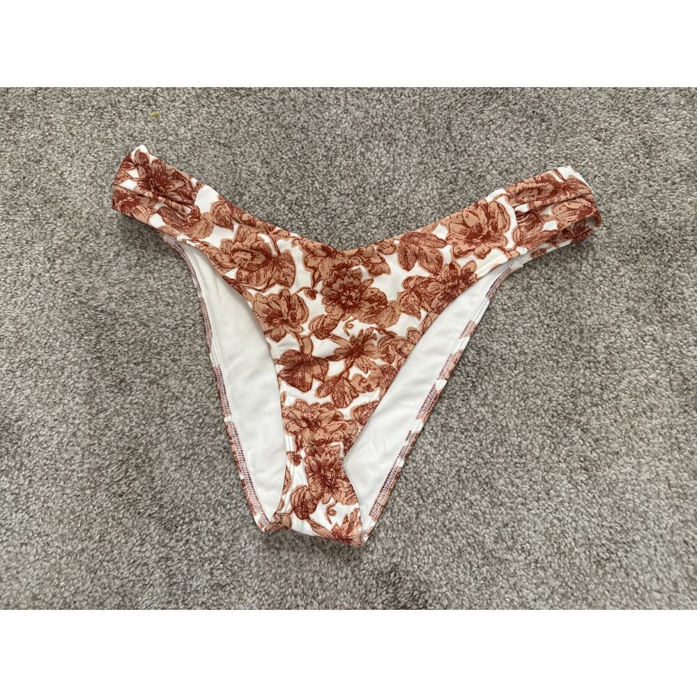 Abercrombie & Fitch White Bikini Bottom with Rust Floral Print
